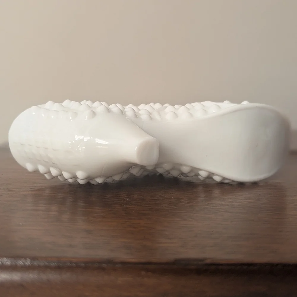 Fenton Milk Glass Hobnail Cat Head Slipper - White Glass Shoe Figurine Prosperit